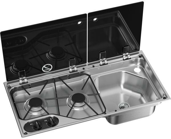 Wbudowana kuchenka gazowa Dometic CVC1700G ze zlewem po prawej stronie i pokrywą